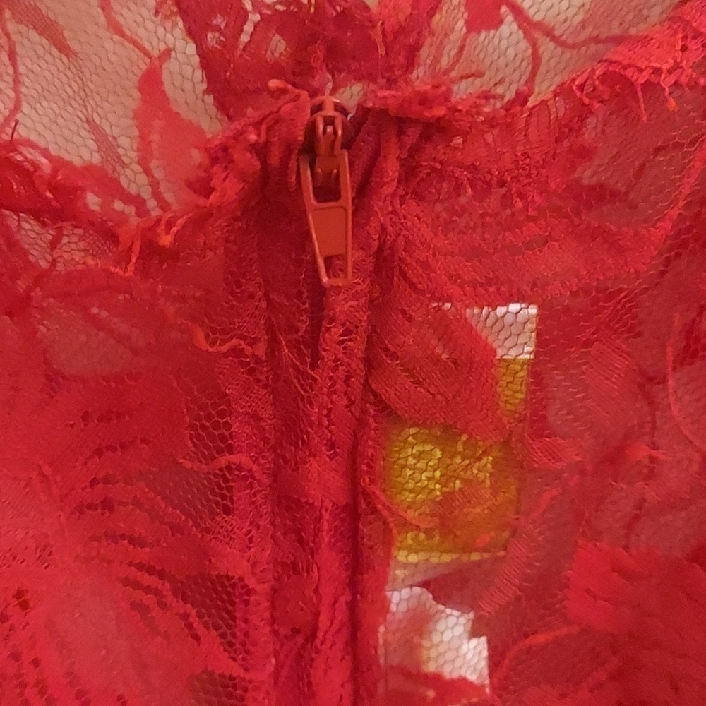 VINTAGE VICTORIA SECRET Red See-through Lace Hi Cut Romantic Bodysuit or Nighty - Picture 7 of 13